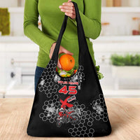 Custom Motocross Dirt Bike Grocery Bag with Red Rider and Honeycomb Grunge Design - Wonder Print Shop