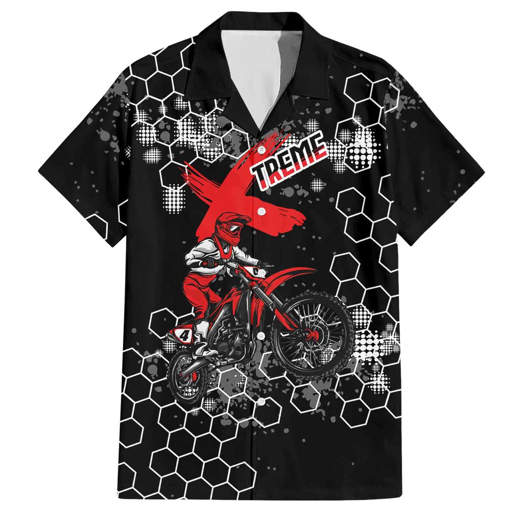 Custom Motocross Dirt Bike Hawaiian Shirt with Red Rider and Honeycomb Grunge Design - Wonder Print Shop