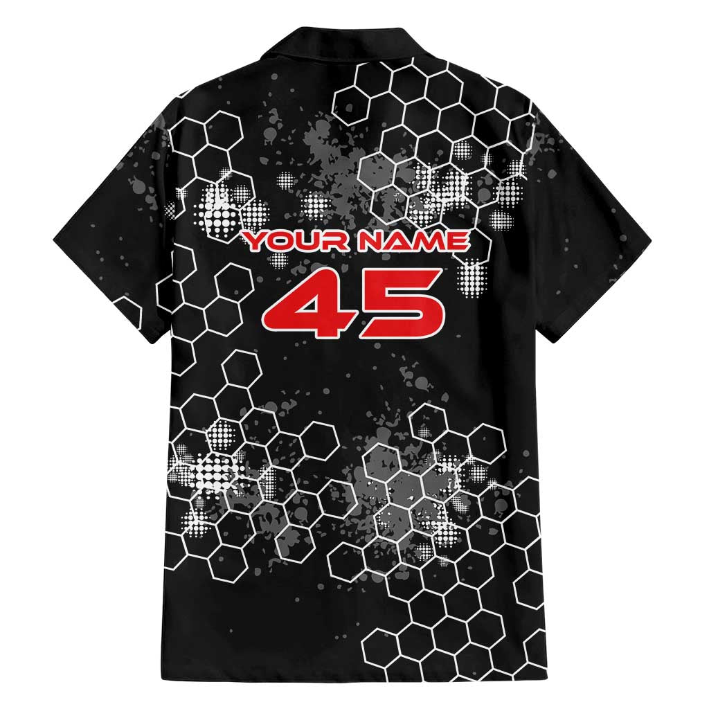 Custom Motocross Dirt Bike Hawaiian Shirt with Red Rider and Honeycomb Grunge Design - Wonder Print Shop