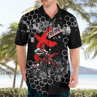 Custom Motocross Dirt Bike Hawaiian Shirt with Red Rider and Honeycomb Grunge Design - Wonder Print Shop