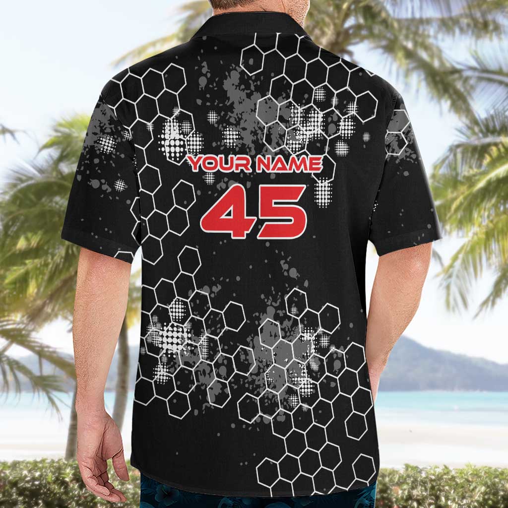 Custom Motocross Dirt Bike Hawaiian Shirt with Red Rider and Honeycomb Grunge Design - Wonder Print Shop