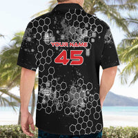 Custom Motocross Dirt Bike Hawaiian Shirt with Red Rider and Honeycomb Grunge Design - Wonder Print Shop