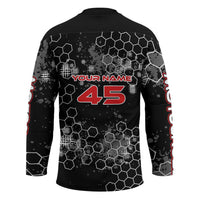 Custom Motocross Dirt Bike Hockey Jersey with Red Rider and Honeycomb Grunge Design - Wonder Print Shop