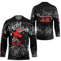 Custom Motocross Dirt Bike Hockey Jersey with Red Rider and Honeycomb Grunge Design - Wonder Print Shop