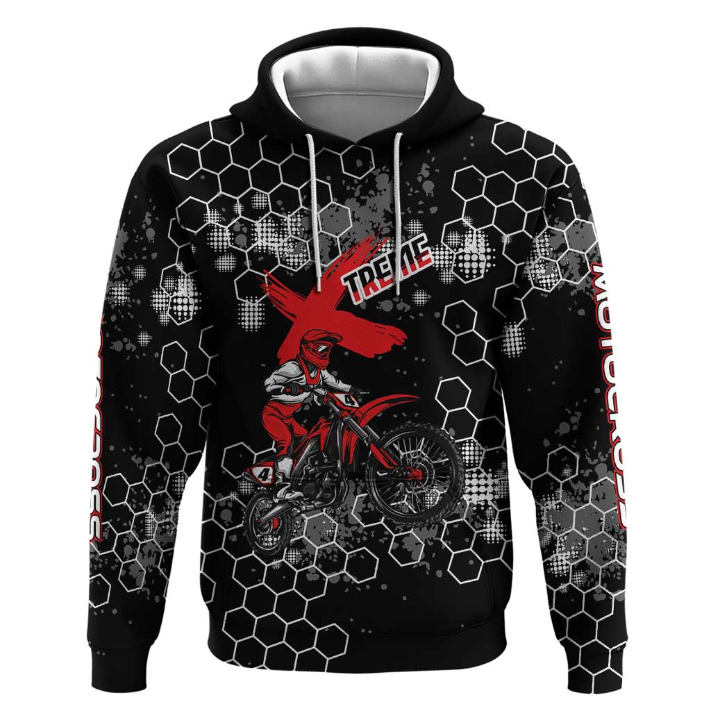 Custom Motocross Dirt Bike Hoodie with Red Rider and Honeycomb Grunge Design - Wonder Print Shop