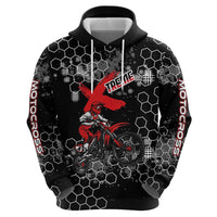 Custom Motocross Dirt Bike Hoodie with Red Rider and Honeycomb Grunge Design - Wonder Print Shop