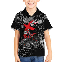 Custom Motocross Dirt Bike Kid Hawaiian Shirt with Red Rider and Honeycomb Grunge Design - Wonder Print Shop