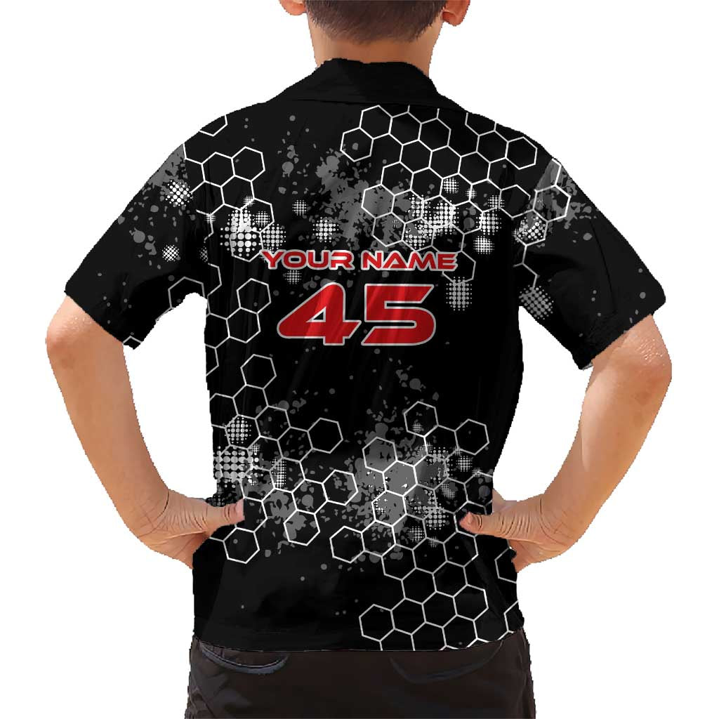 Custom Motocross Dirt Bike Kid Hawaiian Shirt with Red Rider and Honeycomb Grunge Design - Wonder Print Shop