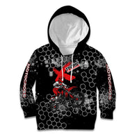 Custom Motocross Dirt Bike Kid Hoodie with Red Rider and Honeycomb Grunge Design - Wonder Print Shop