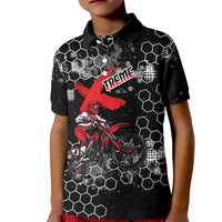 Custom Motocross Dirt Bike Kid Polo Shirt with Red Rider and Honeycomb Grunge Design - Wonder Print Shop