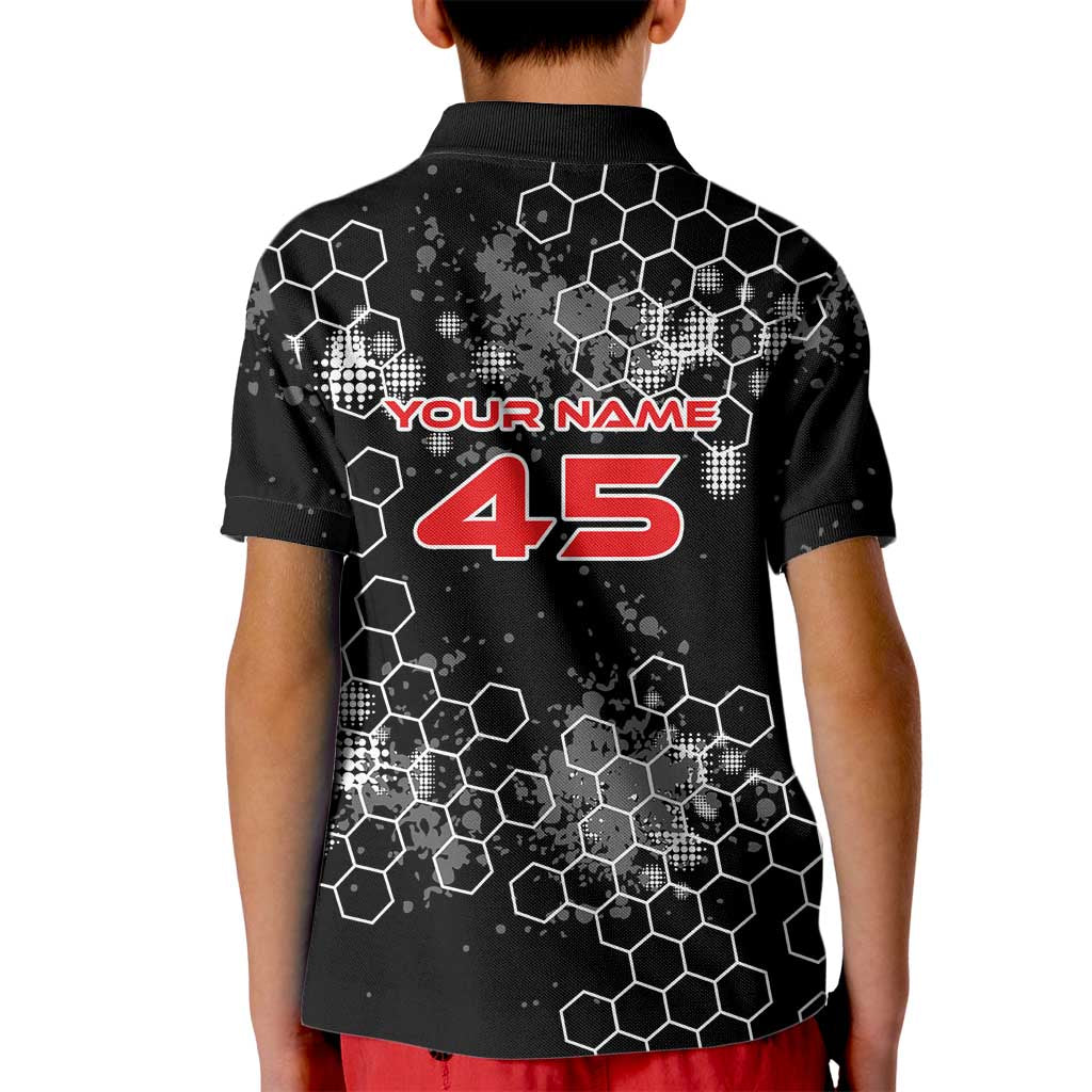Custom Motocross Dirt Bike Kid Polo Shirt with Red Rider and Honeycomb Grunge Design - Wonder Print Shop