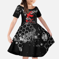Custom Motocross Dirt Bike Kid Short Sleeve Dress with Red Rider and Honeycomb Grunge Design - Wonder Print Shop