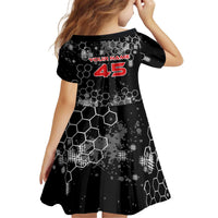 Custom Motocross Dirt Bike Kid Short Sleeve Dress with Red Rider and Honeycomb Grunge Design - Wonder Print Shop