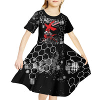 Custom Motocross Dirt Bike Kid Short Sleeve Dress with Red Rider and Honeycomb Grunge Design - Wonder Print Shop