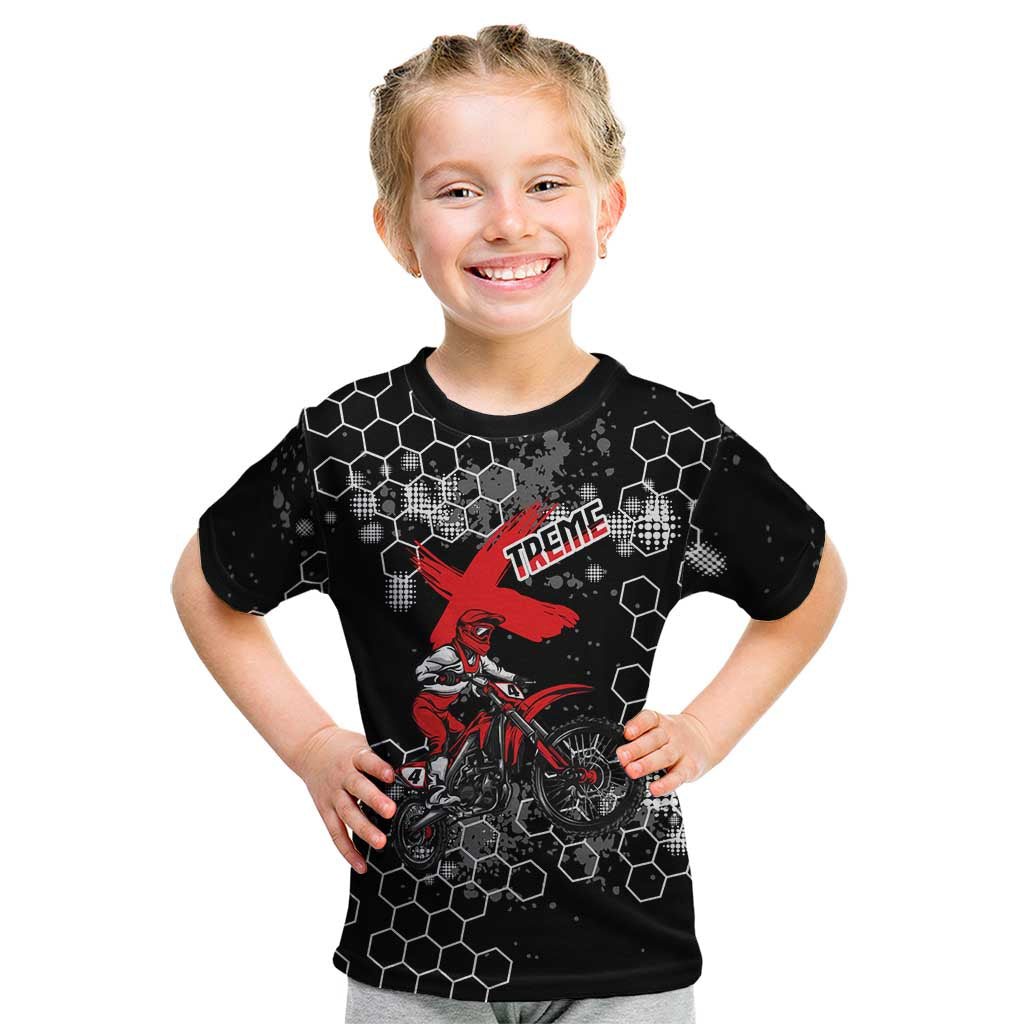 Custom Motocross Dirt Bike Kid T Shirt with Red Rider and Honeycomb Grunge Design - Wonder Print Shop