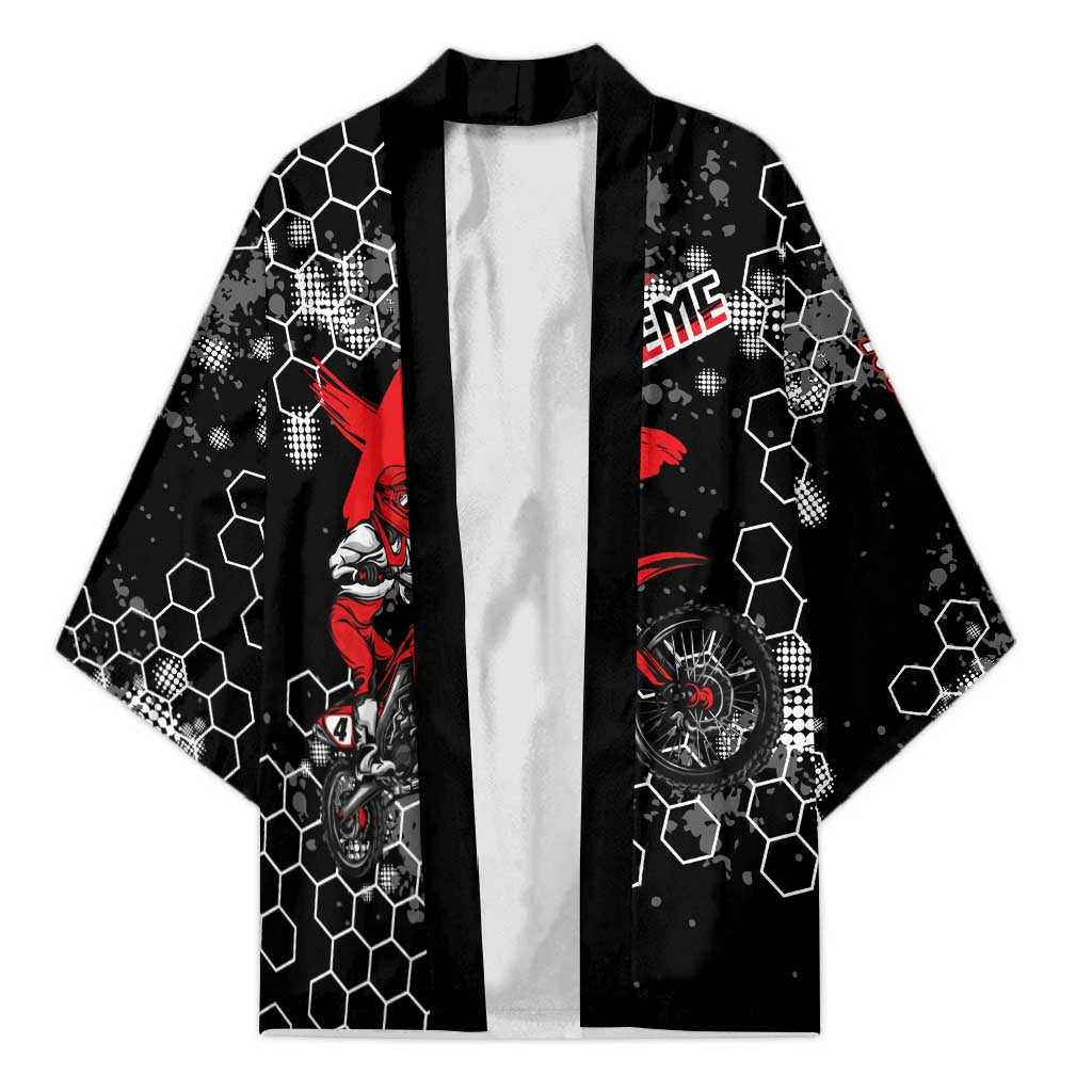 Custom Motocross Dirt Bike Kimono with Red Rider and Honeycomb Grunge Design - Wonder Print Shop