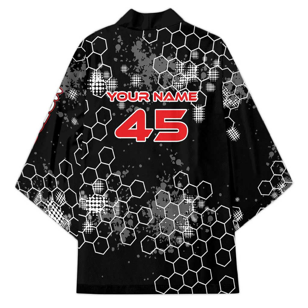 Custom Motocross Dirt Bike Kimono with Red Rider and Honeycomb Grunge Design - Wonder Print Shop