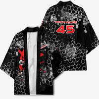 Custom Motocross Dirt Bike Kimono with Red Rider and Honeycomb Grunge Design - Wonder Print Shop