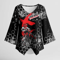 Custom Motocross Dirt Bike Kimono Sleeve Blouse with Red Rider and Honeycomb Grunge Design - Wonder Print Shop