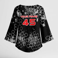 Custom Motocross Dirt Bike Kimono Sleeve Blouse with Red Rider and Honeycomb Grunge Design - Wonder Print Shop