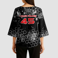 Custom Motocross Dirt Bike Kimono Sleeve Blouse with Red Rider and Honeycomb Grunge Design - Wonder Print Shop