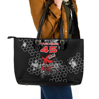 Custom Motocross Dirt Bike Leather Tote Bag with Red Rider and Honeycomb Grunge Design - Wonder Print Shop