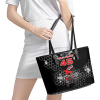Custom Motocross Dirt Bike Leather Tote Bag with Red Rider and Honeycomb Grunge Design - Wonder Print Shop