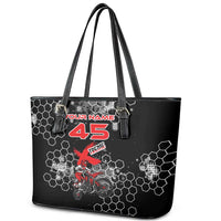 Custom Motocross Dirt Bike Leather Tote Bag with Red Rider and Honeycomb Grunge Design - Wonder Print Shop