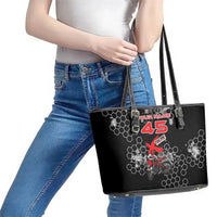Custom Motocross Dirt Bike Leather Tote Bag with Red Rider and Honeycomb Grunge Design - Wonder Print Shop