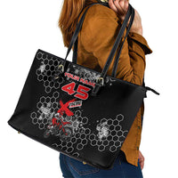 Custom Motocross Dirt Bike Leather Tote Bag with Red Rider and Honeycomb Grunge Design - Wonder Print Shop