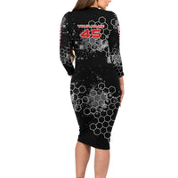 Custom Motocross Dirt Bike Long Sleeve Bodycon Dress with Red Rider and Honeycomb Grunge Design - Wonder Print Shop