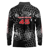 Custom Motocross Dirt Bike Long Sleeve Polo Shirt with Red Rider and Honeycomb Grunge Design - Wonder Print Shop
