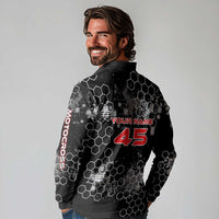 Custom Motocross Dirt Bike Long Sleeve Polo Shirt with Red Rider and Honeycomb Grunge Design - Wonder Print Shop