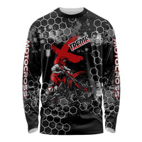 Custom Motocross Dirt Bike Long Sleeve Shirt with Red Rider and Honeycomb Grunge Design - Wonder Print Shop