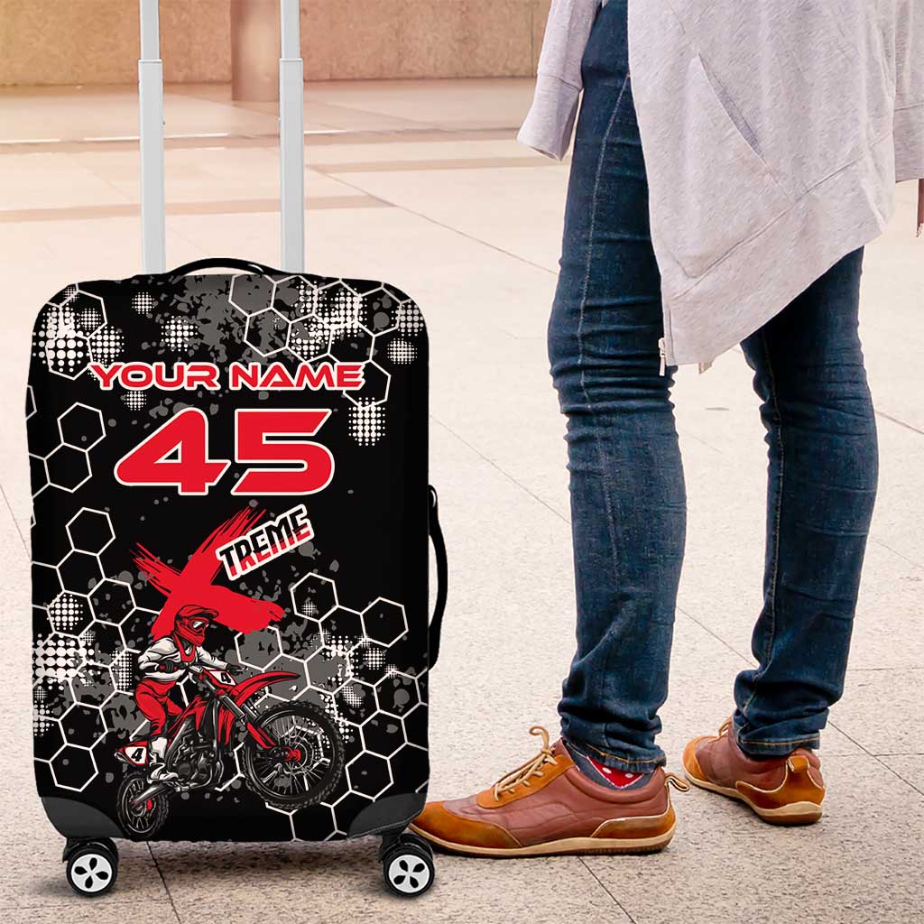 Custom Motocross Dirt Bike Luggage Cover with Red Rider and Honeycomb Grunge Design - Wonder Print Shop