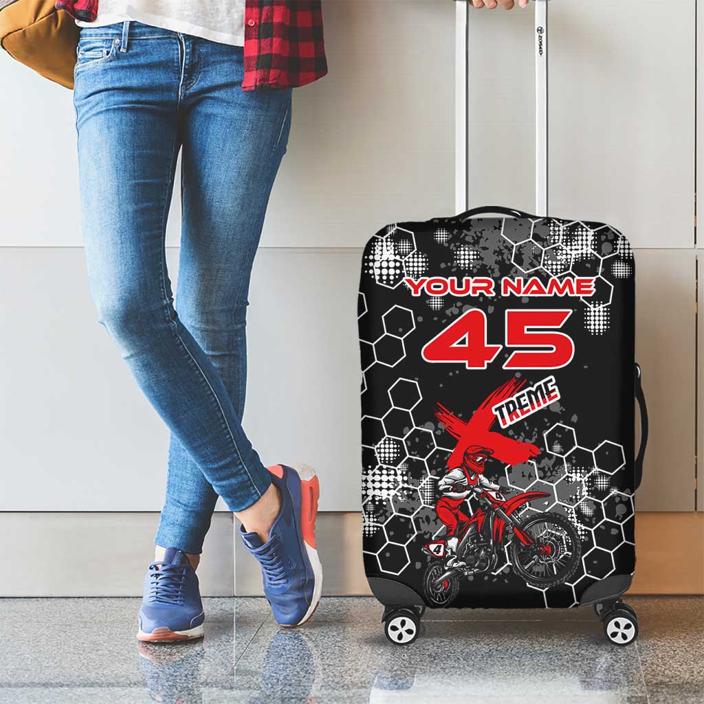 Custom Motocross Dirt Bike Luggage Cover with Red Rider and Honeycomb Grunge Design - Wonder Print Shop