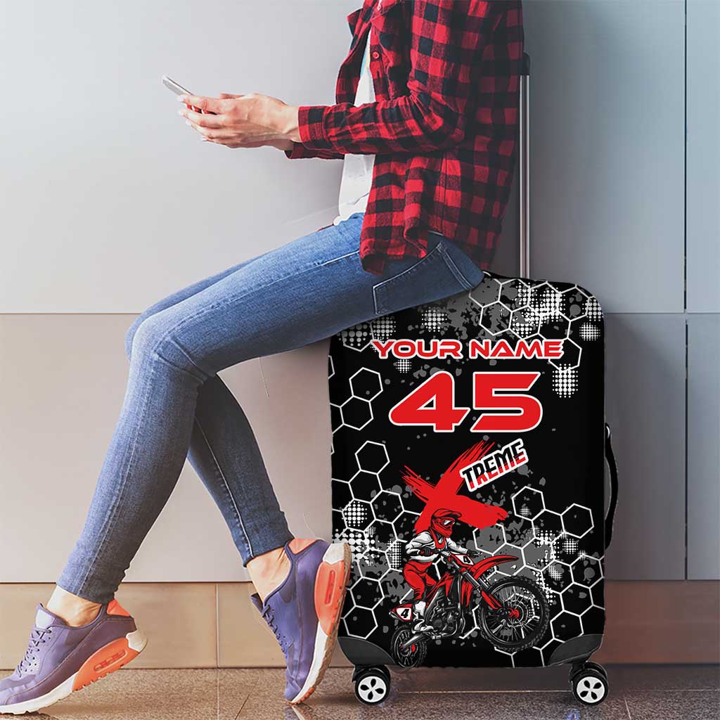 Custom Motocross Dirt Bike Luggage Cover with Red Rider and Honeycomb Grunge Design - Wonder Print Shop