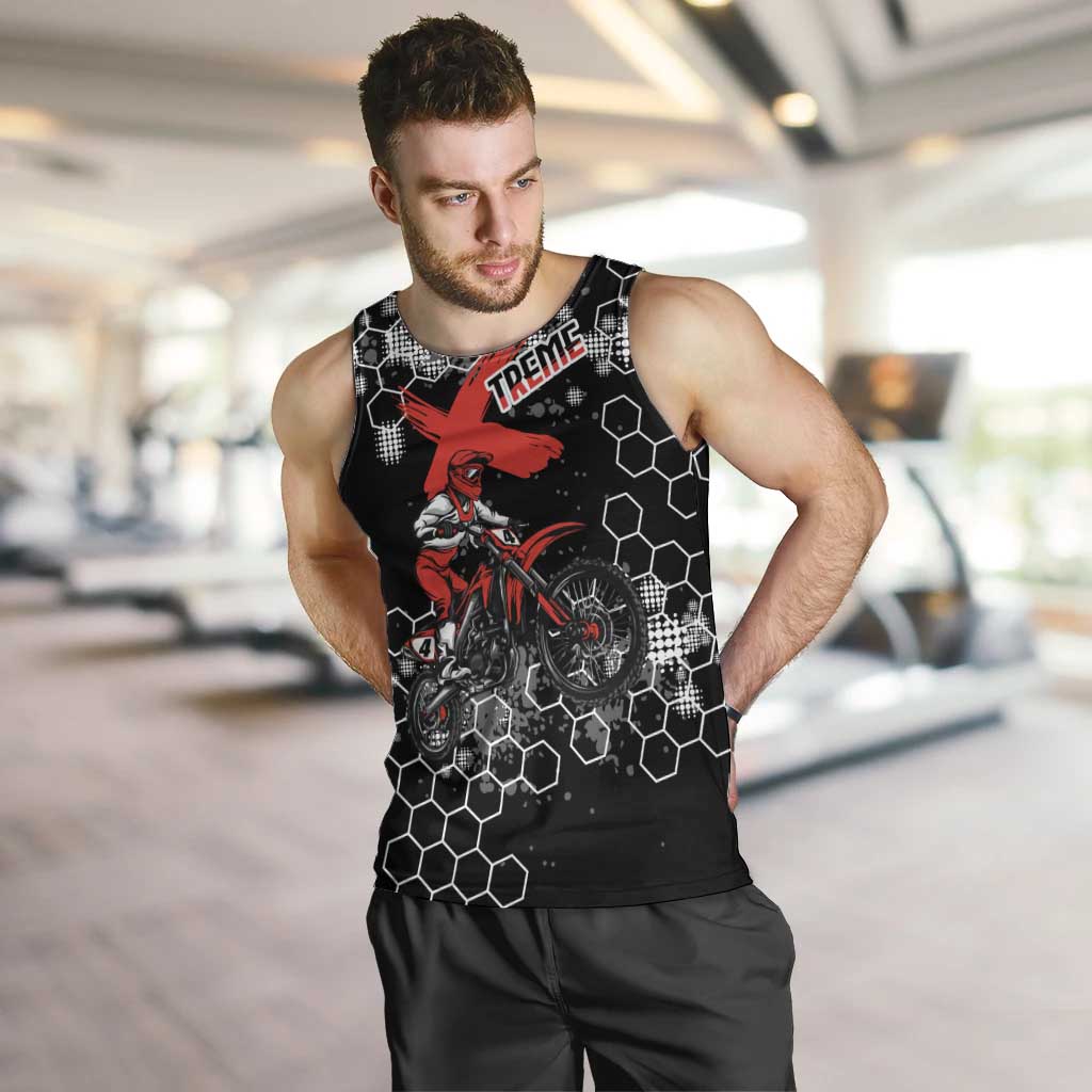 Custom Motocross Dirt Bike Men Tank Top with Red Rider and Honeycomb Grunge Design - Wonder Print Shop