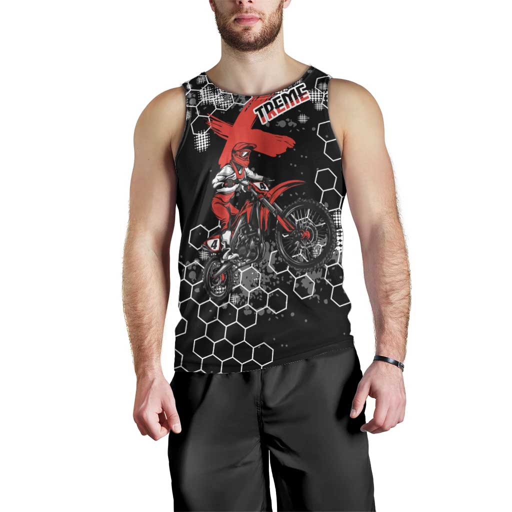 Custom Motocross Dirt Bike Men Tank Top with Red Rider and Honeycomb Grunge Design - Wonder Print Shop