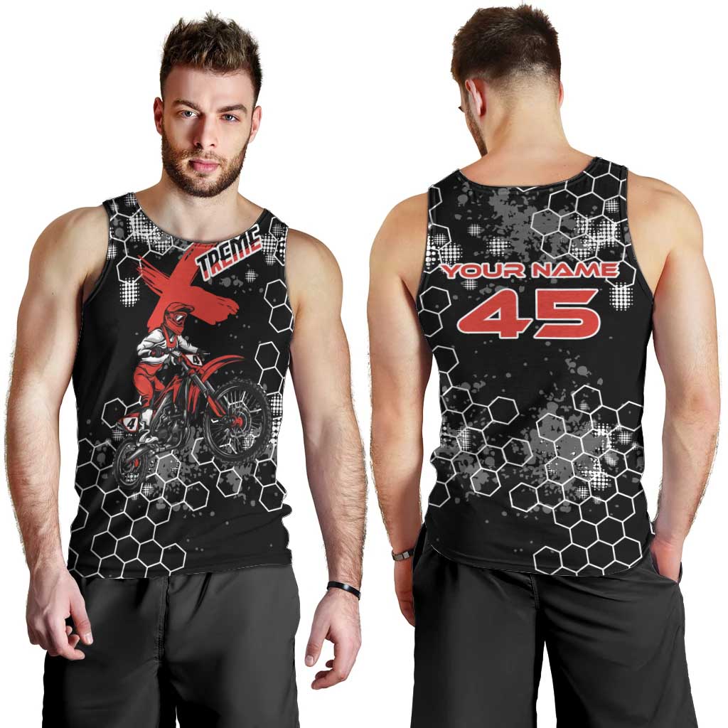 Custom Motocross Dirt Bike Men Tank Top with Red Rider and Honeycomb Grunge Design - Wonder Print Shop