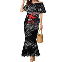 Custom Motocross Dirt Bike Mermaid Dress with Red Rider and Honeycomb Grunge Design - Wonder Print Shop