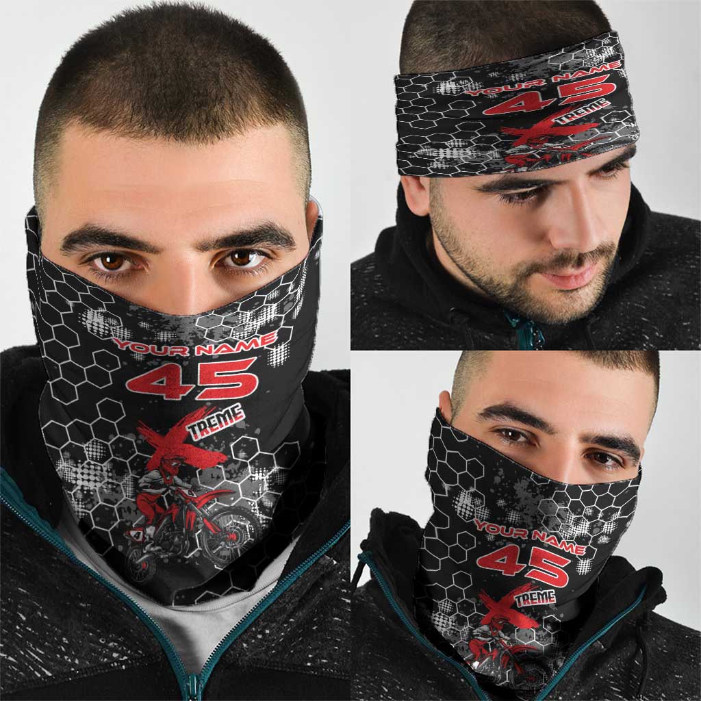 Custom Motocross Dirt Bike Neck Gaiter with Red Rider and Honeycomb Grunge Design - Wonder Print Shop