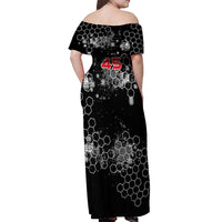 Custom Motocross Dirt Bike Off Shoulder Maxi Dress with Red Rider and Honeycomb Grunge Design - Wonder Print Shop