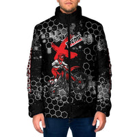 Custom Motocross Dirt Bike Padded Jacket with Red Rider and Honeycomb Grunge Design - Wonder Print Shop