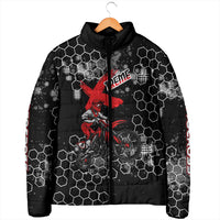 Custom Motocross Dirt Bike Padded Jacket with Red Rider and Honeycomb Grunge Design - Wonder Print Shop