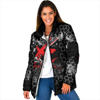 Custom Motocross Dirt Bike Padded Jacket with Red Rider and Honeycomb Grunge Design - Wonder Print Shop