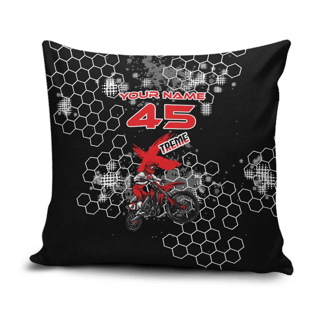 Custom Motocross Dirt Bike Pillow Cover with Red Rider and Honeycomb Grunge Design - Wonder Print Shop