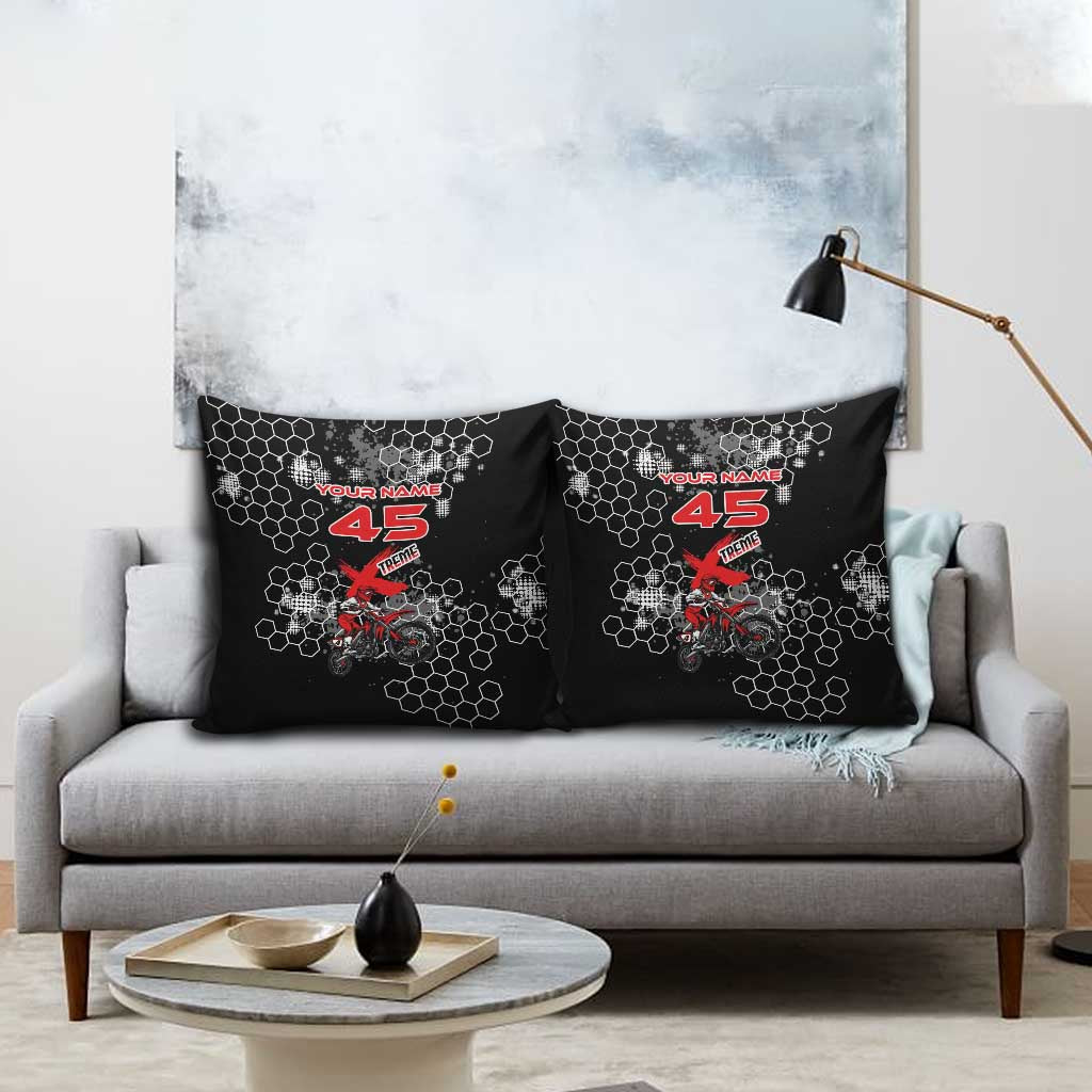 Custom Motocross Dirt Bike Pillow Cover with Red Rider and Honeycomb Grunge Design - Wonder Print Shop