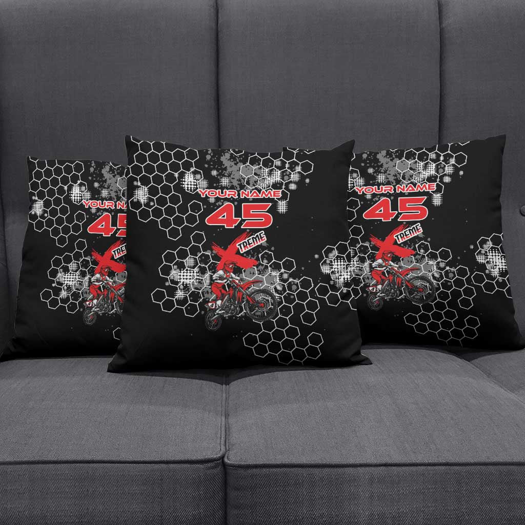 Custom Motocross Dirt Bike Pillow Cover with Red Rider and Honeycomb Grunge Design - Wonder Print Shop