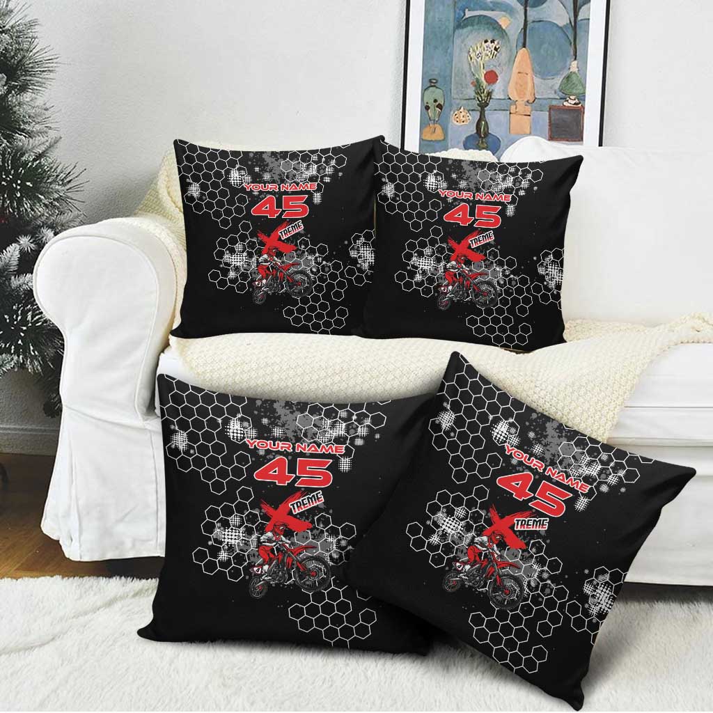 Custom Motocross Dirt Bike Pillow Cover with Red Rider and Honeycomb Grunge Design - Wonder Print Shop